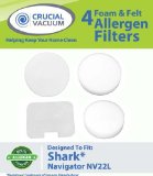 Shark NV22L Foam and Felt Replacement Vacuum Filter Kit 4-Pack Designed To Fit Shark Navigator NV22L; Replaces Shark Vacuum Part # XF22; Designed & Engineered By Crucial Vacuum