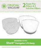 Shark Navigator Lift-Away NV350, NV351, NV352, NV355, NV356, NV356E, NV357 Washable Foam and Felt Pre-Filter Replacement Kit 4PK; Replaces Shark Part# XFF350 & XFF350NZ; Designed & Engineered By Crucial Vacuum