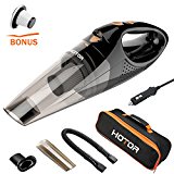 [Upgraded] Car Vacuum Cleaner with LED Light, HOTOR DC12-Volt Wet/Dry Portable Handheld Auto Vacuum Cleaner for Car,16.4FT(5M)Power Cord with Carry Bag(Black)